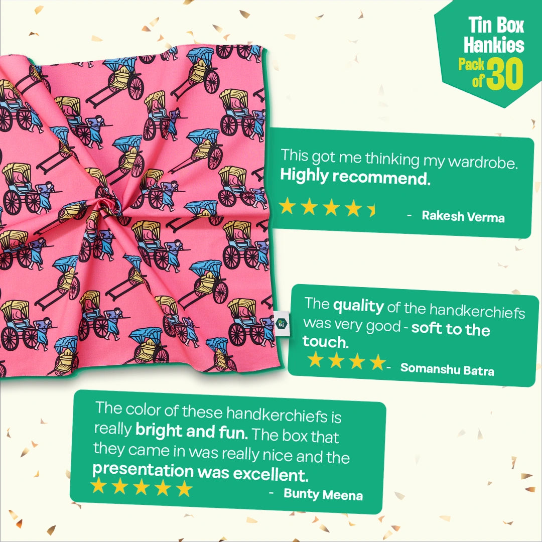 GMT! Giraffe Mood Time! Tin Gift Box, Unisex Hankies, 100% Organic Cotton, Box Of 30