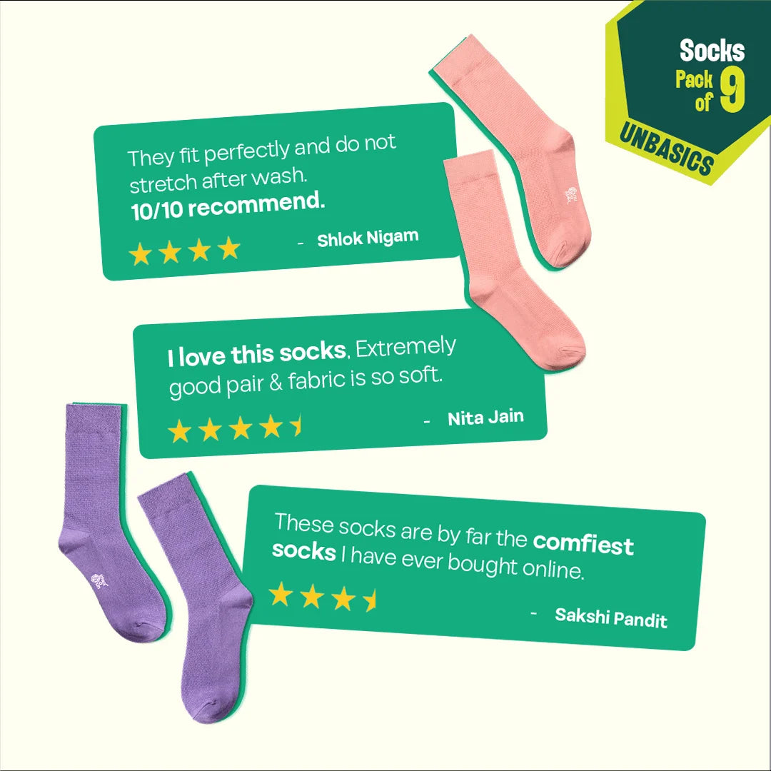 Pastel Spring! Unisex Socks, 100% Organic Cotton, Crew Length, Pack of 9