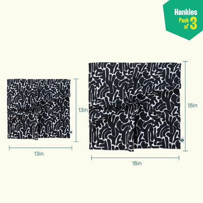 Black Magic! Unisex Hankies, 100% Organic Cotton, Pack of 3