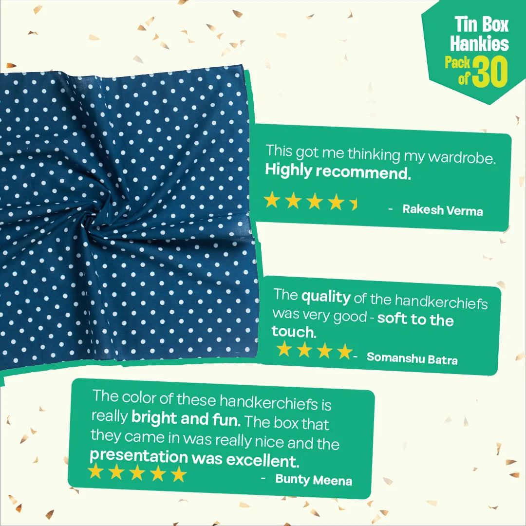 Fun A-fair! Tin Gift Box, Unisex Hankies, 100% Organic Cotton, Box Of 30