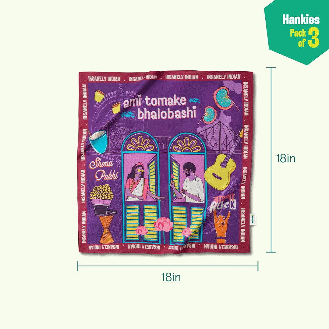 Uri Baba! Unisex Hankies, 100% Organic Cotton, Pack of 3