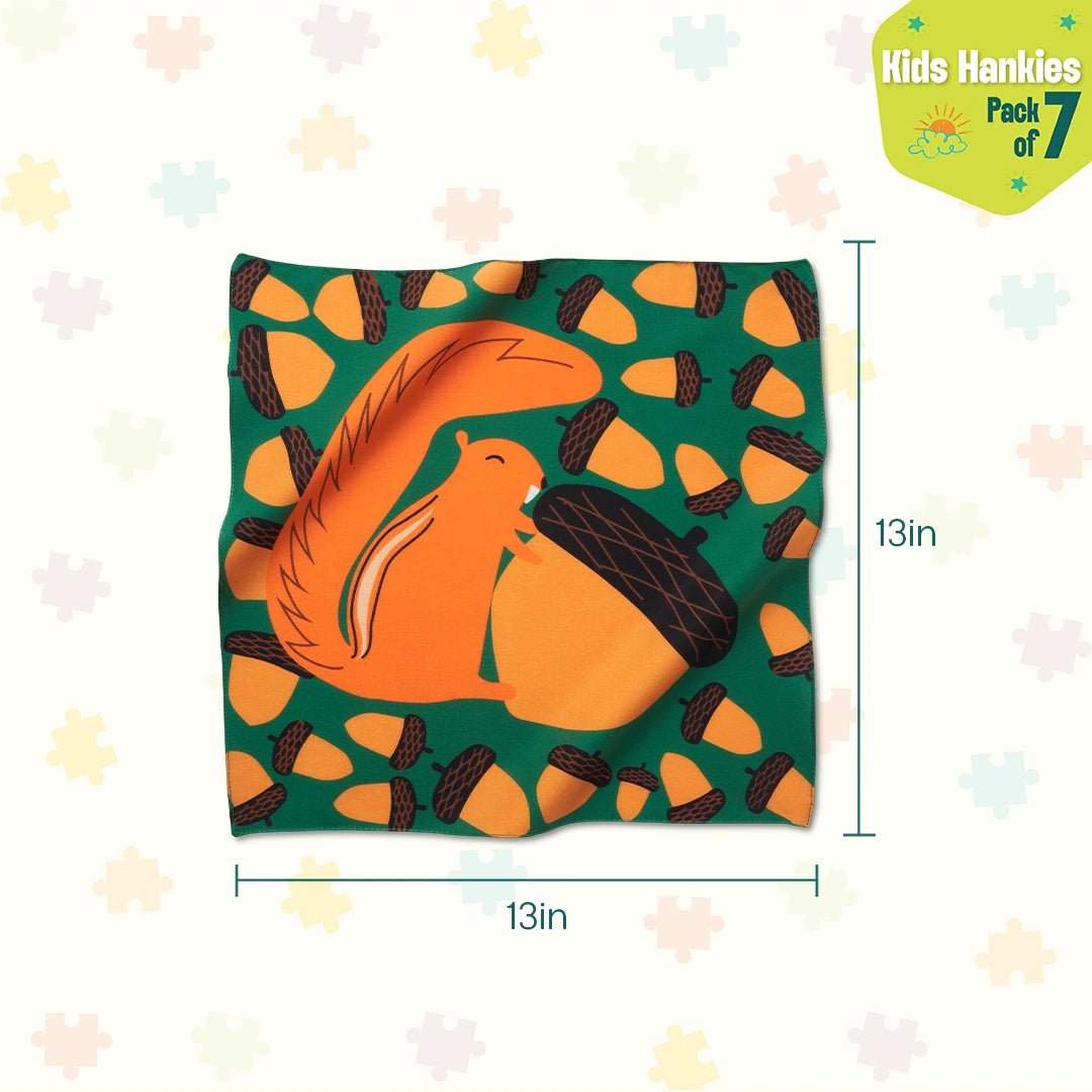 Zoo Buddies! Unisex Kid's Hankies, 100% Organic Cotton, Pack of 7