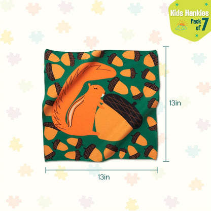 Zoo Buddies! Unisex Kid's Hankies, 100% Organic Cotton, Pack of 7