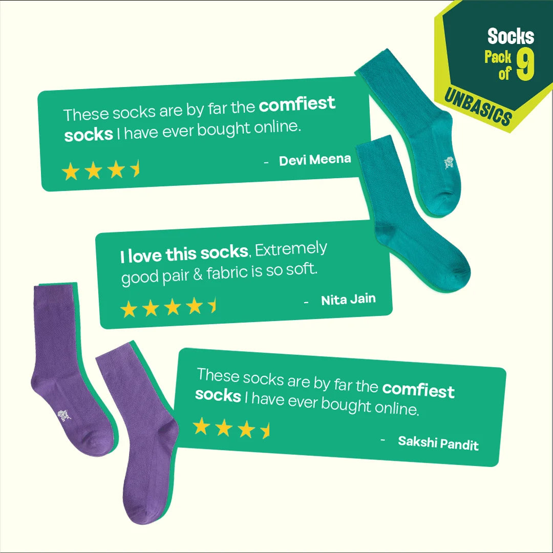 Bold Expression! Unisex Socks, 100% Organic Cotton, Crew Length, Pack of 9
