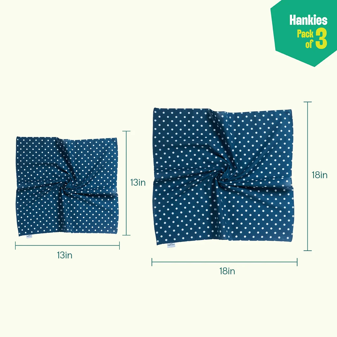 PTO! Polka Turn Over! Unisex Hankies, 100% Organic Cotton, Pack of 3