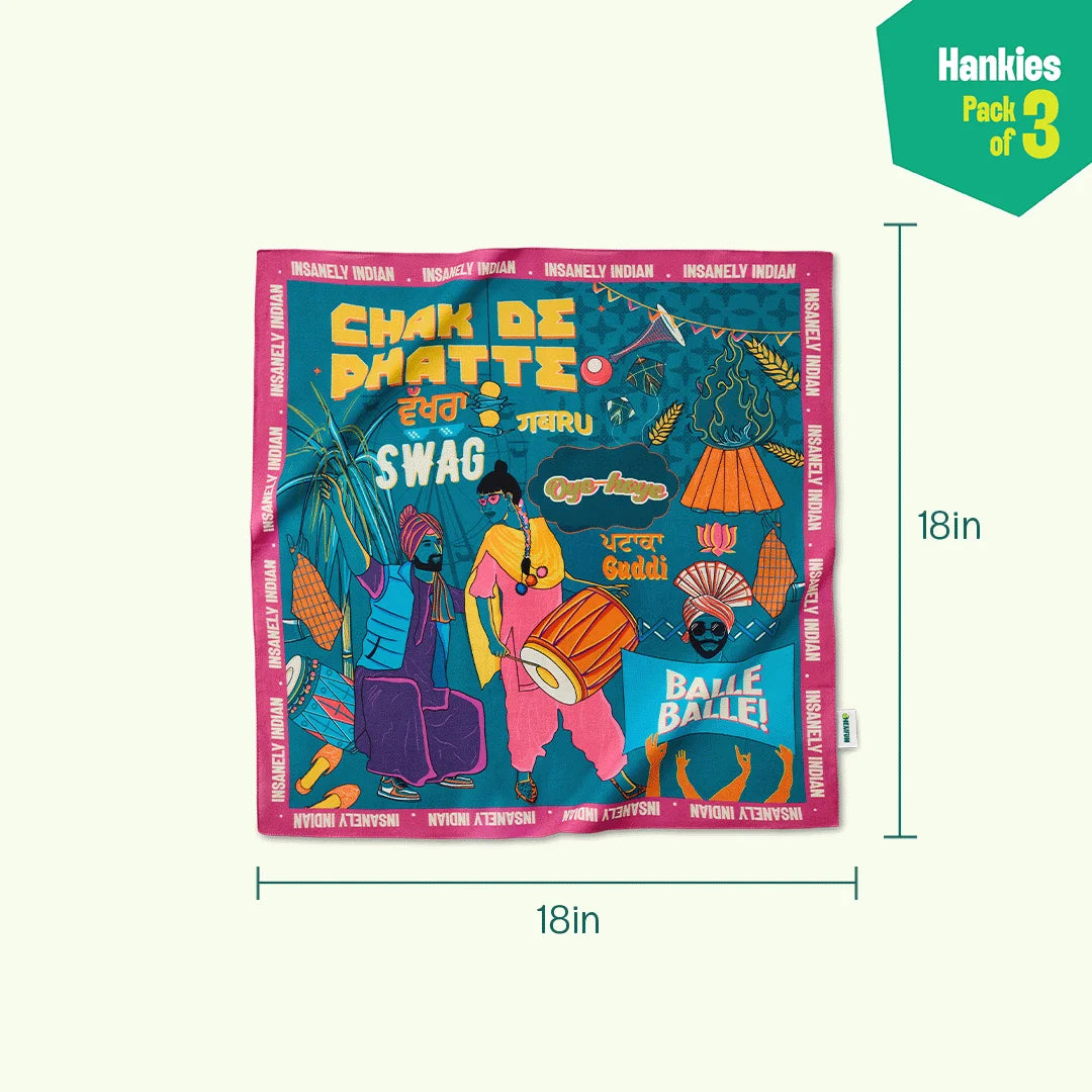 Siyappa Mode! Unisex Hankies, 100% Organic Cotton, Pack of 3