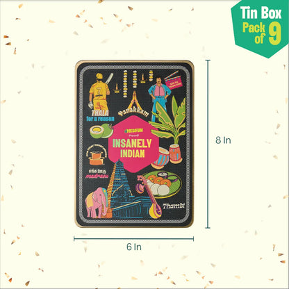 Vanakkam Vibes! Tin Gift Box, 6 Hankies + 3 Socks, 100% Organic Cotton, Box of 9