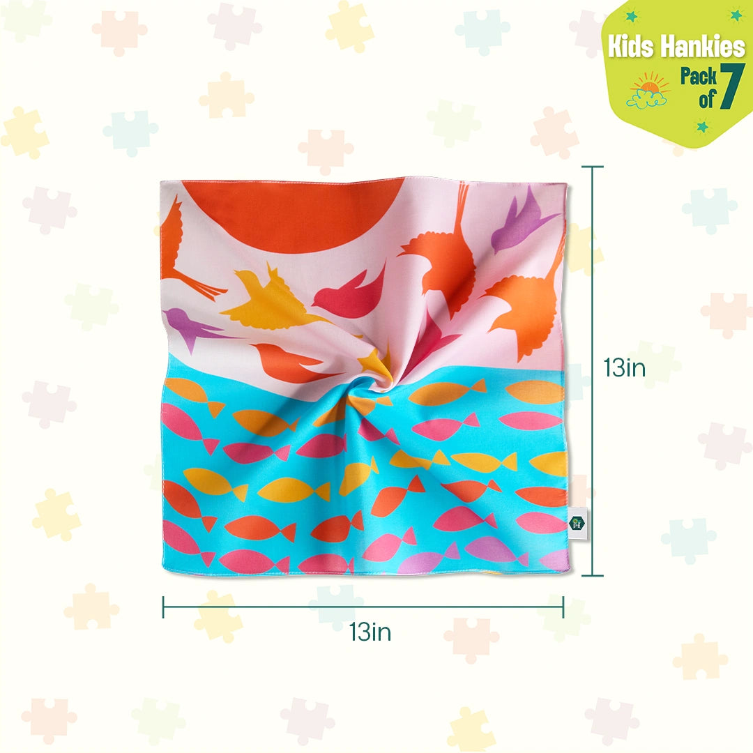 Happy Little Hearts! Unisex Kid's Hankies, 100% Organic Cotton, Pack of 7