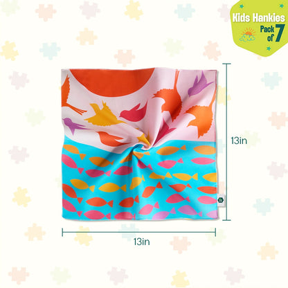 Happy Little Hearts! Unisex Kid's Hankies, 100% Organic Cotton, Pack of 7