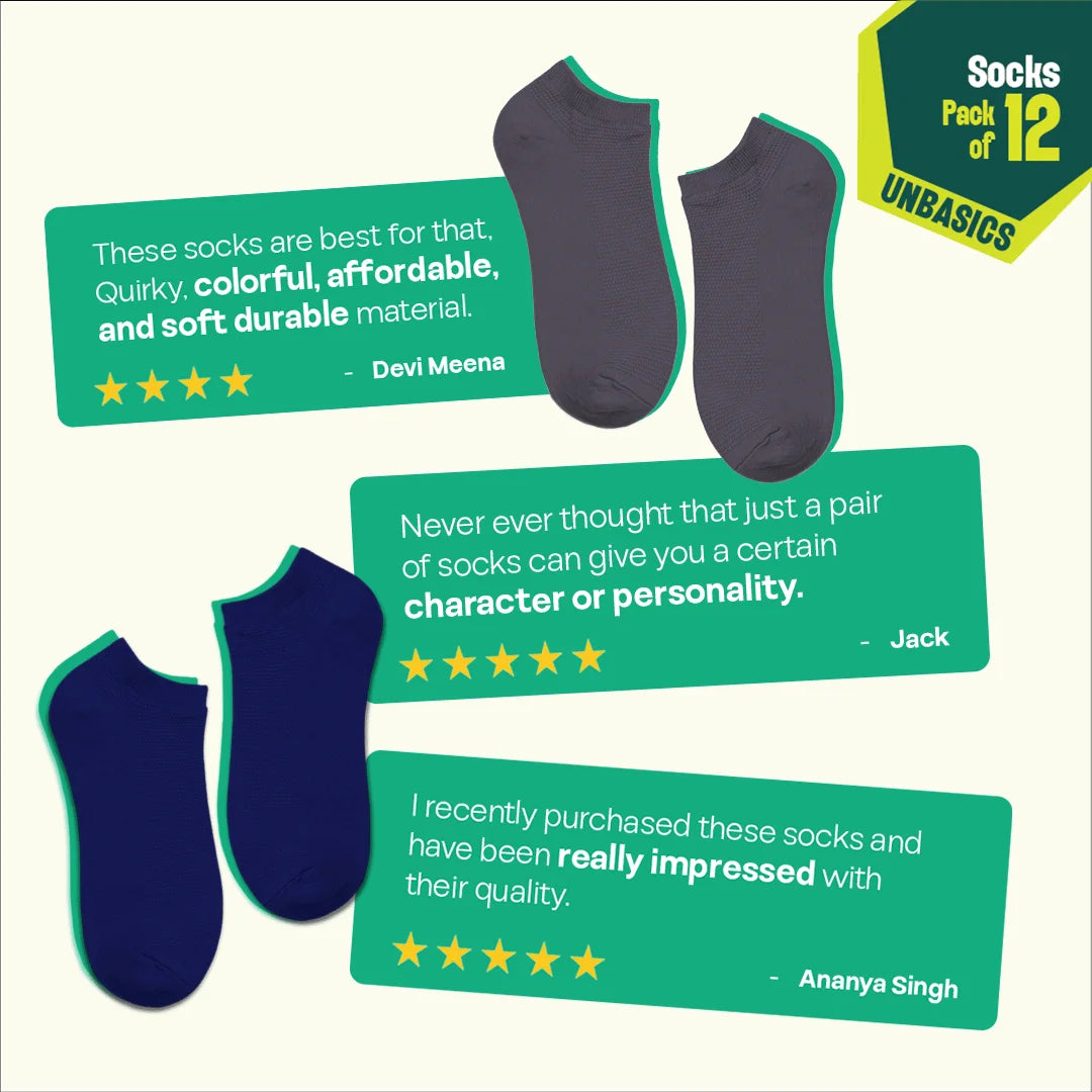 Mood Board! Unisex Socks, 100% Organic Cotton, Ankle Length, Pack of 12