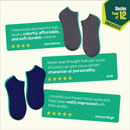 Mood Board! Unisex Socks, 100% Organic Cotton, Ankle Length, Pack of 12