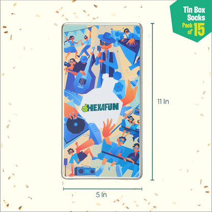 Carnival! Tin Gift Box, Unisex Crew Length Socks, 100% Organic Cotton, Box Of 15