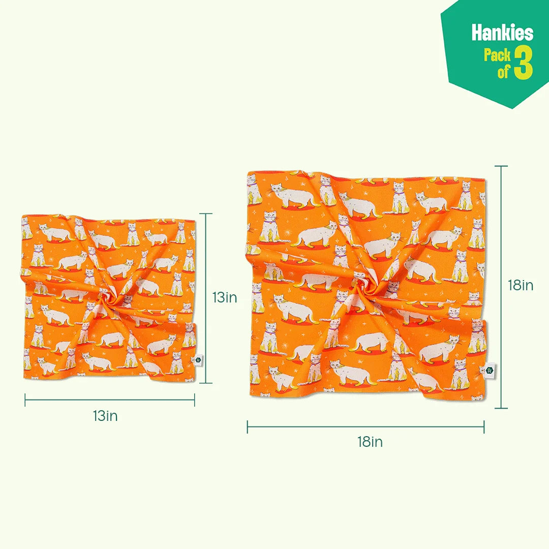 Just Meow Opinion! Unisex Hankies, 100% Organic Cotton, Pack of 3