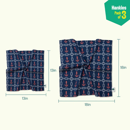 Aye Aye Captain! Unisex Hankies, 100% Organic Cotton, Pack of 3