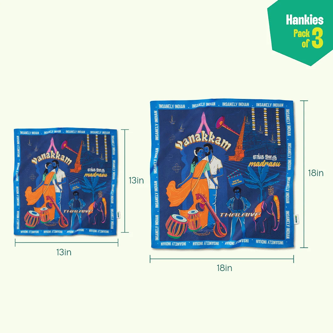 Insanely Tamil Swag! Unisex Hankies, 100% Organic Cotton, Pack of 3