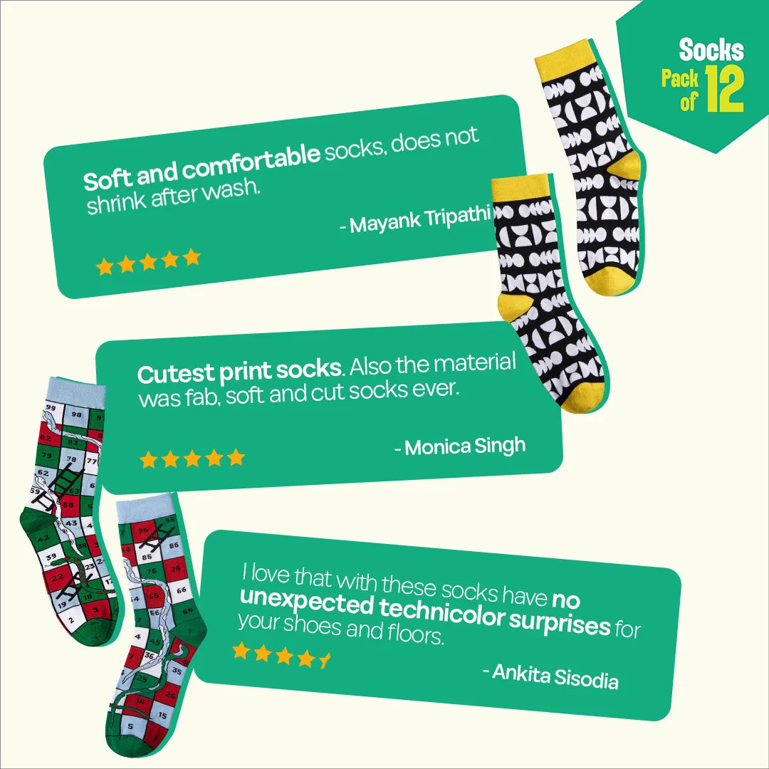 Bamboo-zled! Unisex Socks, 100% Bamboo, Crew Length, Pack of 12