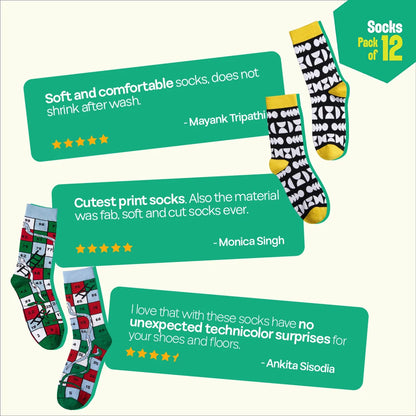 Bamboo-zled! Unisex Socks, 100% Bamboo, Crew Length, Pack of 12