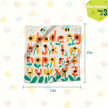 Adventures Of Learning! Unisex Kid's Hankies, 100% Organic Cotton, Pack of 3