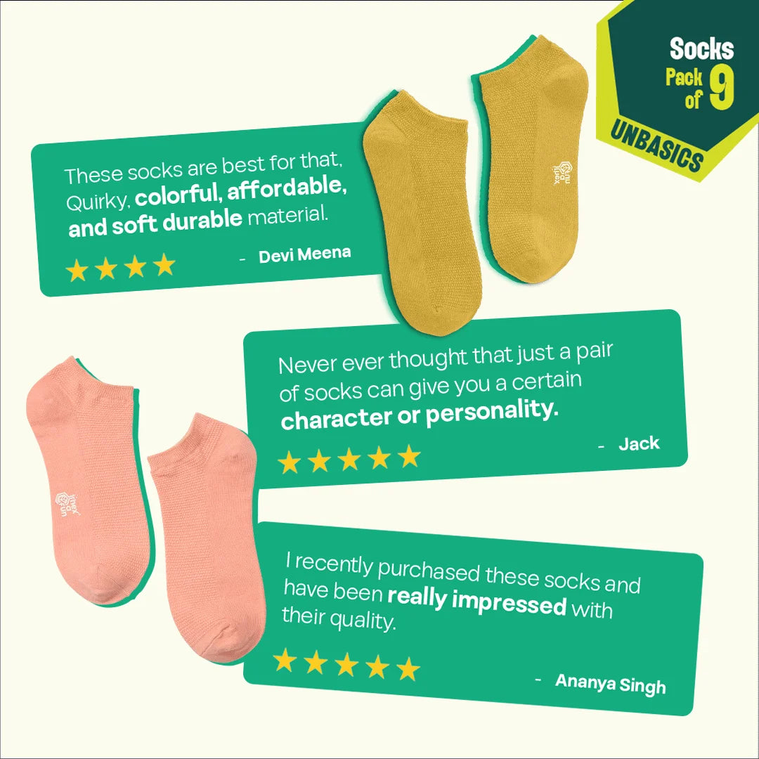 Pastel Spring! Unisex Socks, 100% Organic Cotton, Ankle Length, Pack of 9