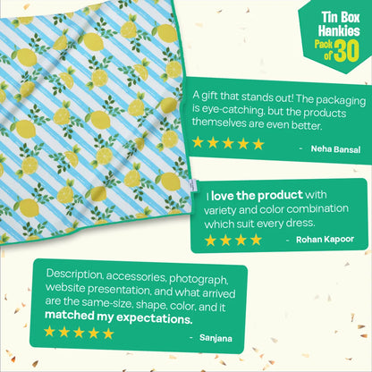 EOD! Elephant Of The Day! Tin Gift Box, Unisex Hankies, 100% Organic Cotton, Box Of 30