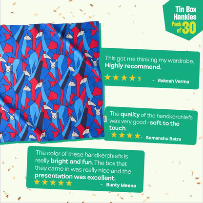 Troublemakers! Tin Gift Box, Unisex Hankies, 100% Organic Cotton, Box Of 30
