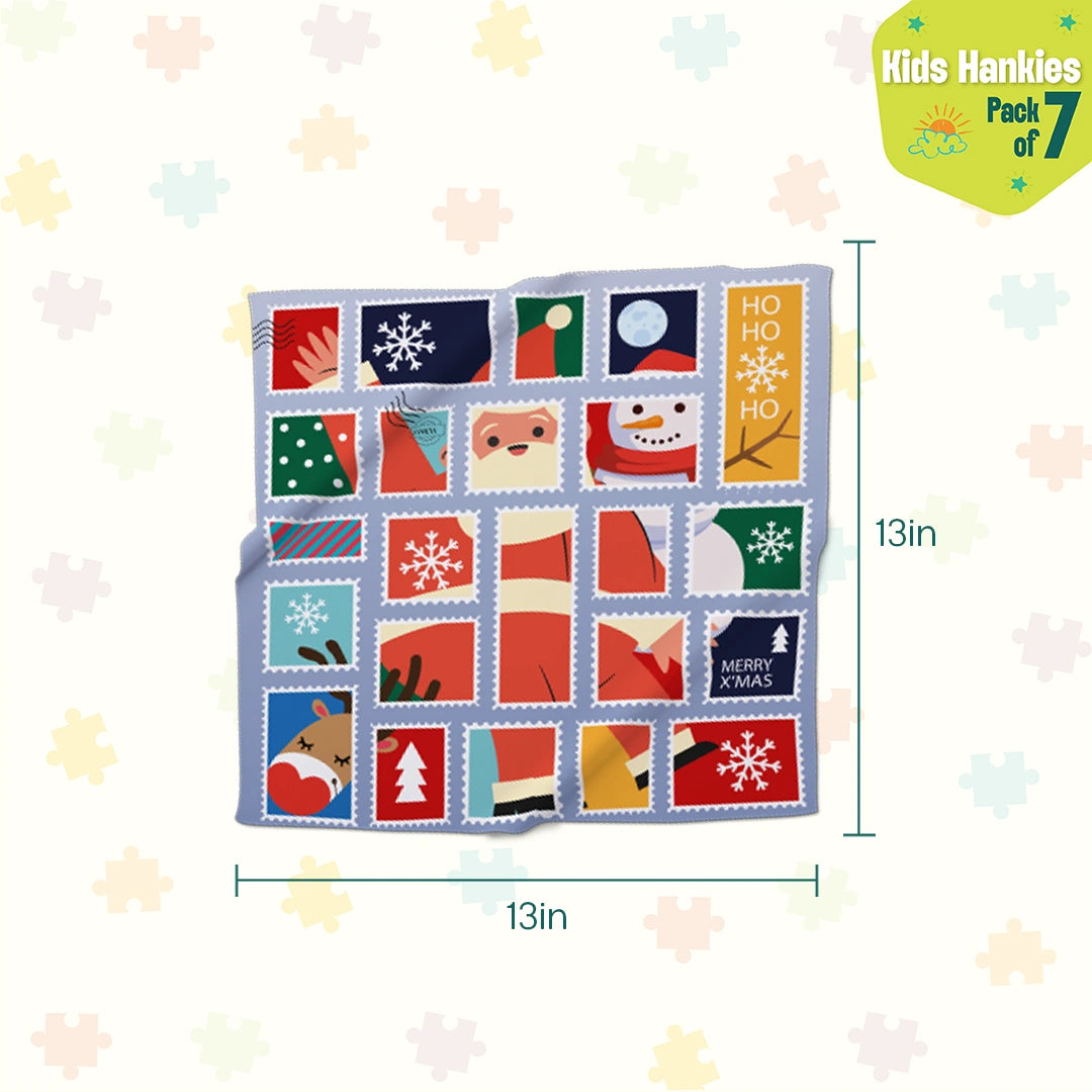 Holiday Hugs! Unisex Kid's Hankies, 100% Organic Cotton, Pack of 7