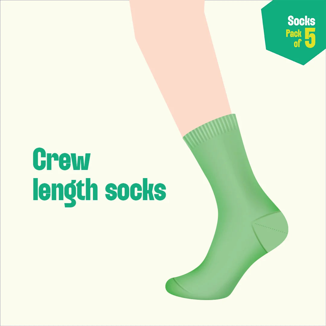 Power Up! Unisex Socks, 100% Bamboo, Crew Length, Pack of 5