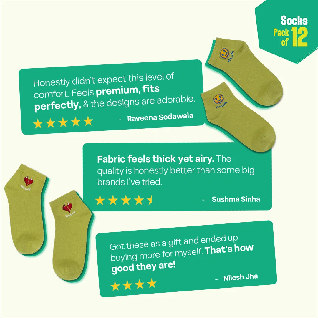 Drama Series! Unisex Socks, 100% Organic Cotton, High Ankle Length, Pack of 12