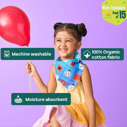 Enchanted Tales! Unisex Kid's Hankies, 100% Organic Cotton, Pack of 15