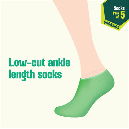 Pastel Palette! Unisex Socks, 100% Organic Cotton, Ankle Length, Pack of 5