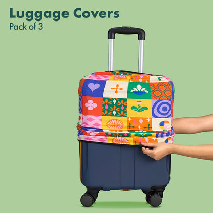 Abstract-ology! Luggage Covers With Detachable Pouch, 100% Organic Cotton Lycra, Small+Medium+Large Sizes, Pack of 3