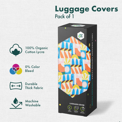 Geometric Vibes! Luggage Cover With Detachable Pouch, 100% Organic Cotton Lycra, Large Size, Pack of 1