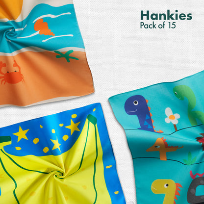 Happy Hearts! Unisex Kid's Hankies, 100% Organic Cotton, Pack of 15