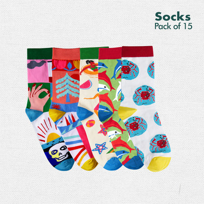 My Socks Drawer Series 3! Unisex Socks, 100% Bamboo, Crew Length, Pack of 15