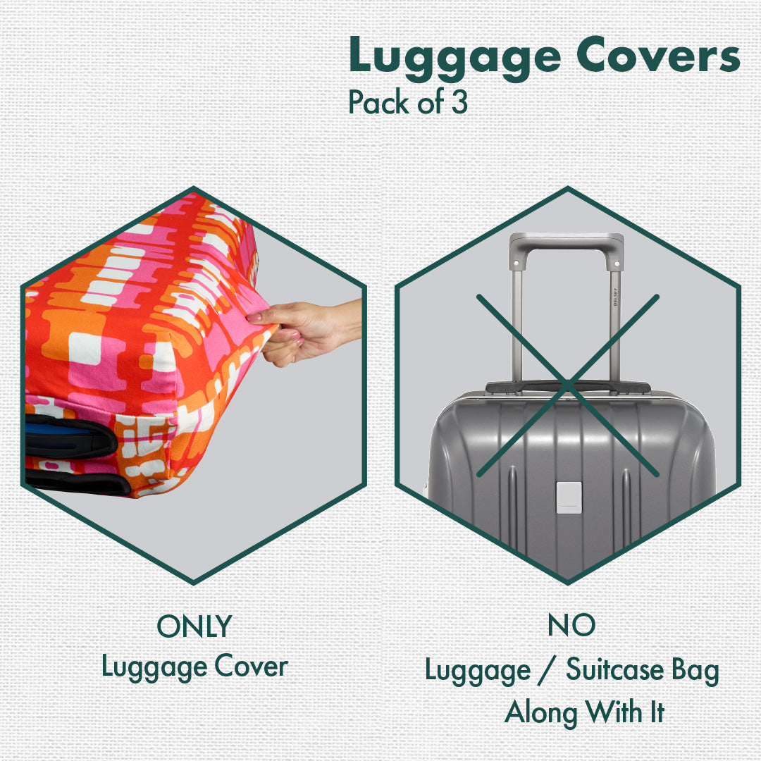 Abstract Mania! Luggage Covers, 100% Organic Cotton Lycra, Small+Medium+Large Sizes, Pack of 3