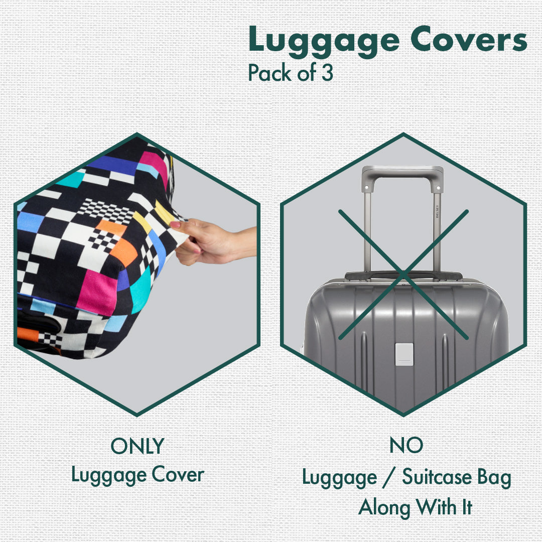 Glitching! Luggage Covers, 100% Organic Cotton Lycra, Small+Medium+Large Sizes, Pack of 3