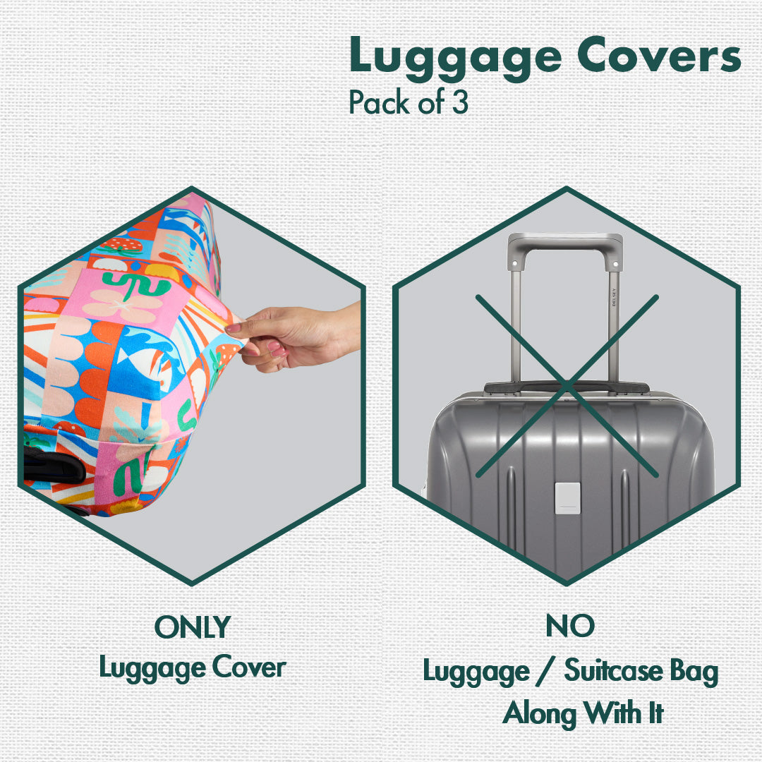 Art Of Abstract! Luggage Covers, 100% Organic Cotton Lycra, Small+Medium+Large Sizes, Pack of 3