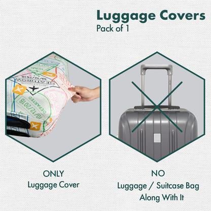 Stamp-ed! Luggage Cover With Detachable Pouch, 100% Organic Cotton Lycra, Large Size, Pack of 1