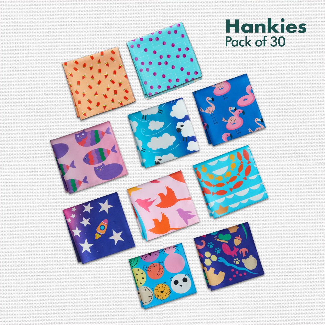 My Hanky Closet! Unisex Kid's Hankies, 100% Organic Cotton, Pack of 30