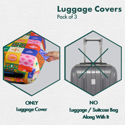 Abstract-ology! Luggage Covers With Detachable Pouch, 100% Organic Cotton Lycra, Small+Medium+Large Sizes, Pack of 3