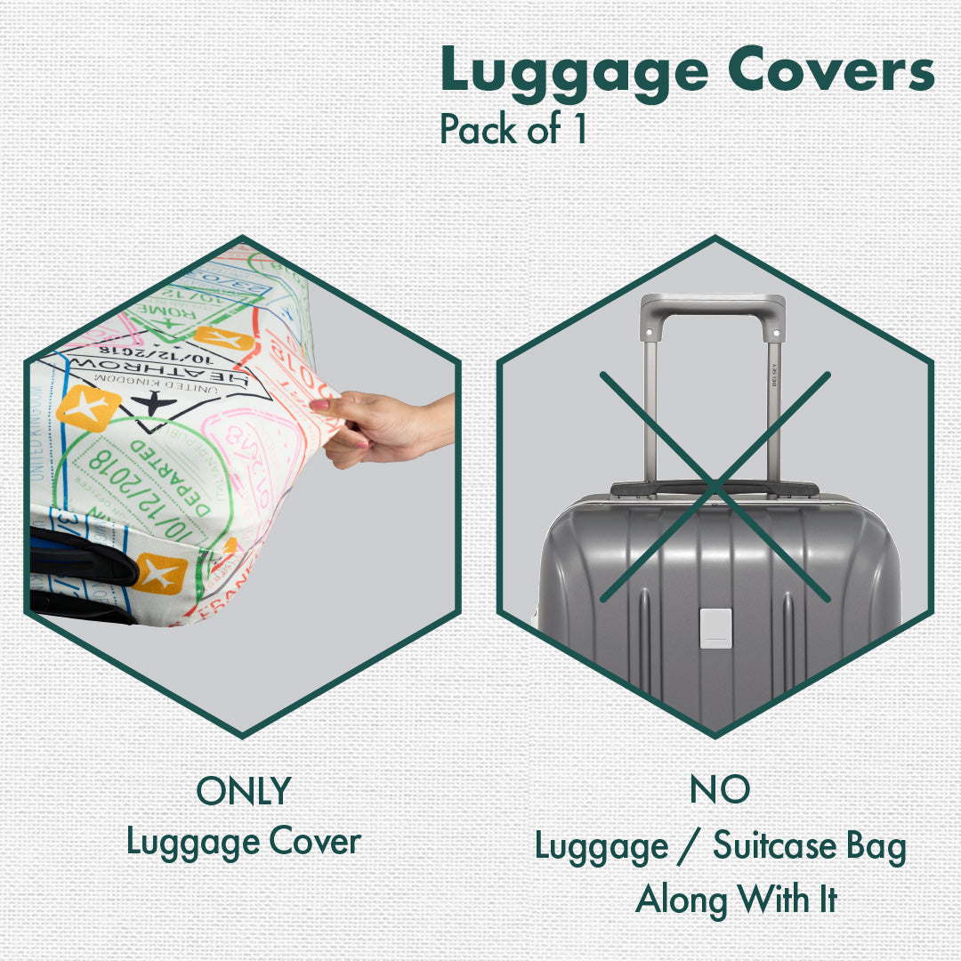 Stamp-ed! Luggage Cover With Detachable Pouch, 100% Organic Cotton Lycra, Small Size, Pack of 1