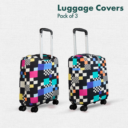 Glitching! Luggage Covers, 100% Organic Cotton Lycra, Small+Medium+Large Sizes, Pack of 3