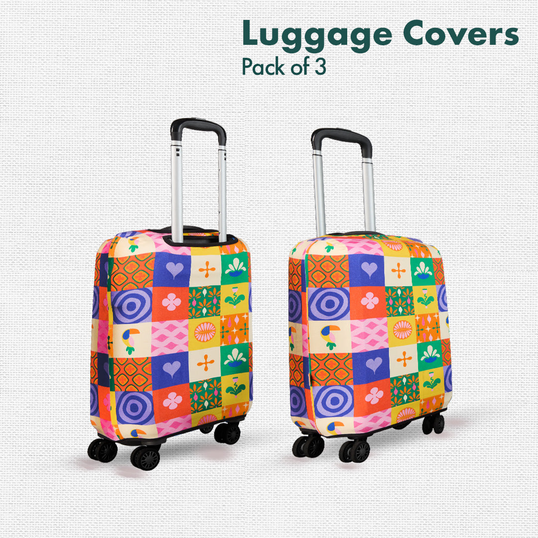 Abstract-ology! Luggage Covers, 100% Organic Cotton Lycra, Small+Medium+Large Sizes, Pack of 3