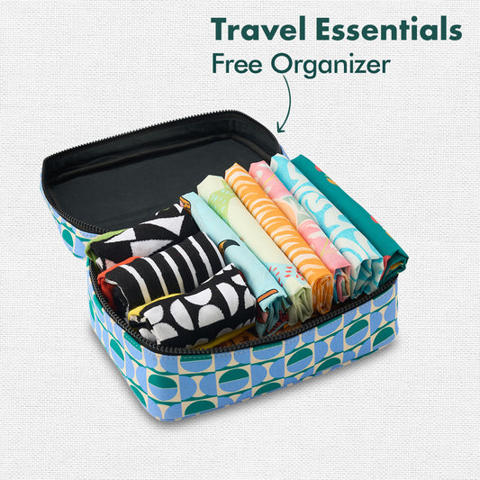 Circle It! Travel Essentials, 100% Sustainable Fabric, Pack of 15 + Free Travel Organizer, Large Size