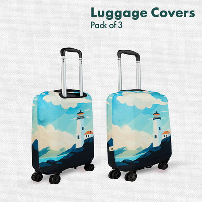 Vintage Lighthouse! Luggage Covers, 100% Organic Cotton Lycra, Small+Medium+Large Sizes, Pack of 3