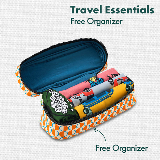 Tangy! Travel Essentials, 100% Sustainable Fabric, Pack of 7 + Free Travel Organizer, Medium Size