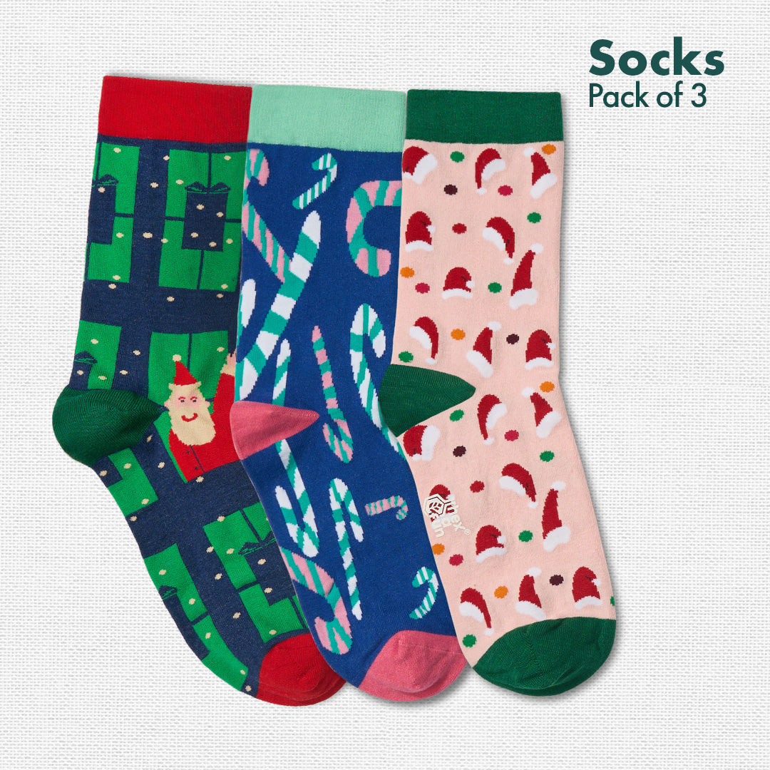 Jingle Fest! Unisex Socks, 100% Organic Cotton, Crew Length, Pack of 3