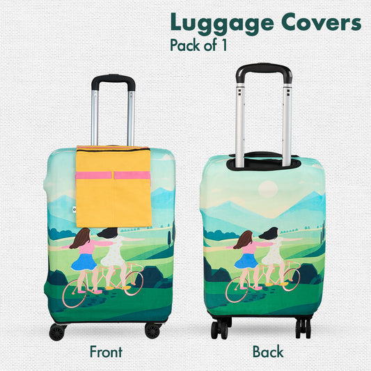 Making Memories! Luggage Cover With Detachable Pouch, 100% Organic Cotton Lycra, Large Size, Pack of 1