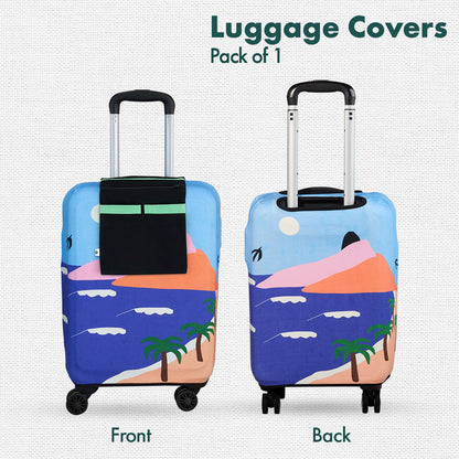 Vacay Ready! Luggage Cover With Detachable Pouch, 100% Organic Cotton Lycra, Medium Size, Pack of 1