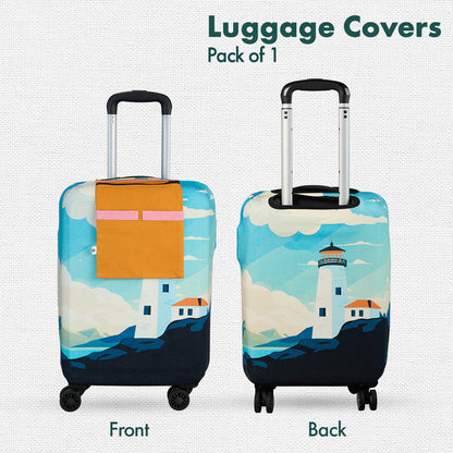 Vintage Lighthouse! Luggage Cover With Detachable Pouch, 100% Organic Cotton Lycra, Large Size, Pack of 1